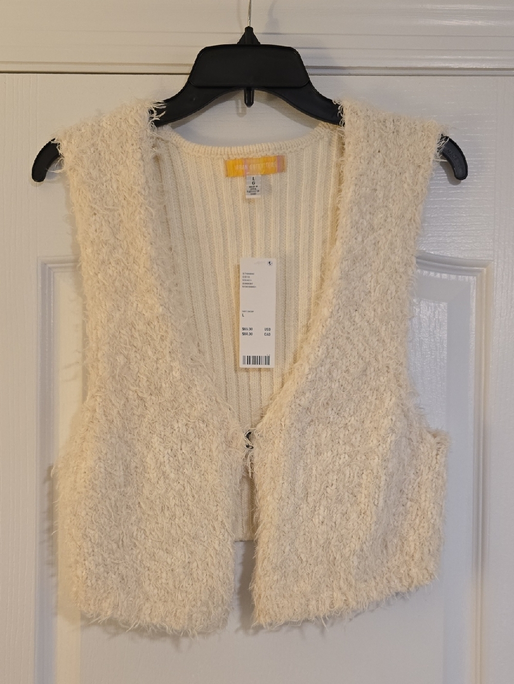 Urban Outfitters Cream Ribbed Fuzzy Knit Vest